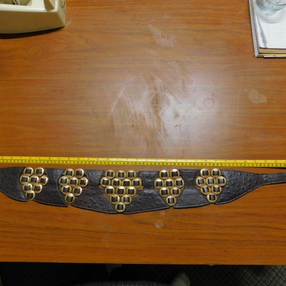 Dk Brown Leather Gold Conchos woven w/leather belt SM/MD - Picture 4 of 11